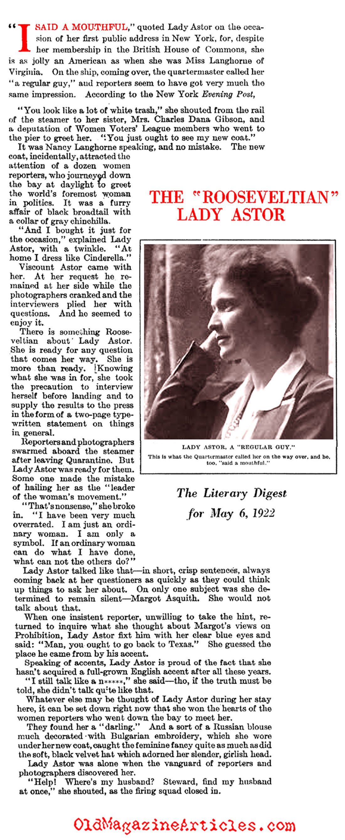 Nancy Langhorne Astor, M.P. (Literary Digest, 1922)
